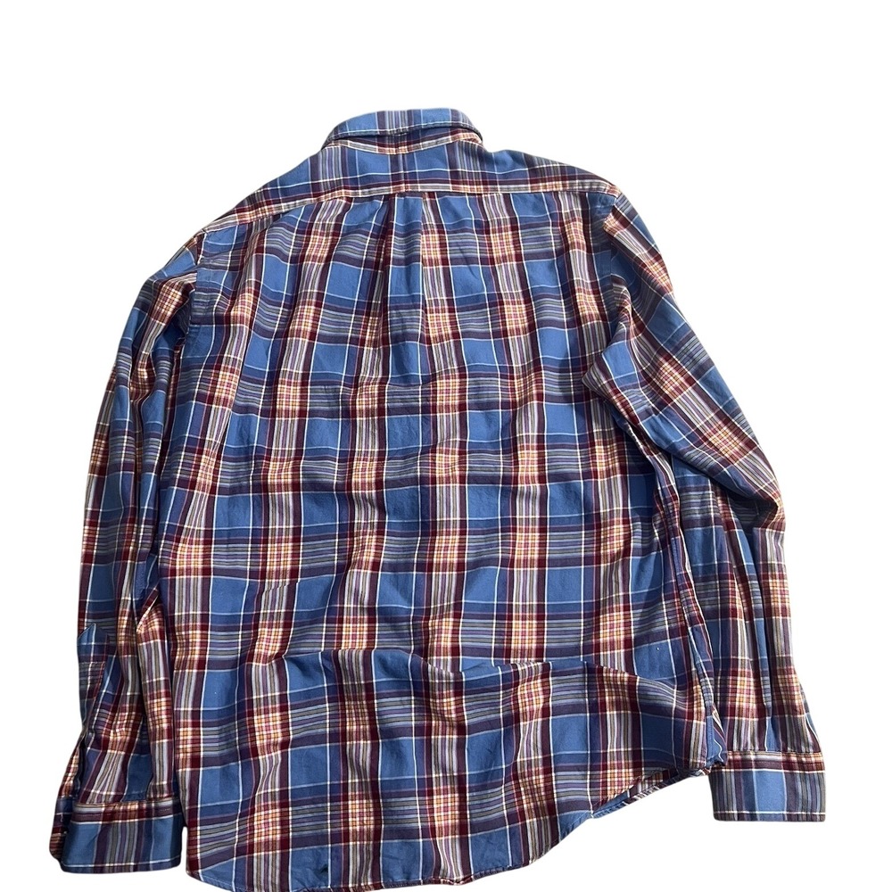 Polo Ralph Lauren Flannel Shirt Mens L Blue Plaid Custom Fit Performance Pony - Picture 3 of 8